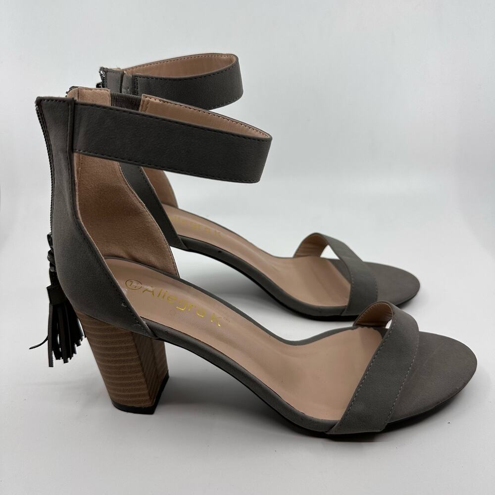 Allegra K Gray Strappy Block Heels WMN 11 Tassel Zip Ankle Strap Open Toe Sandal